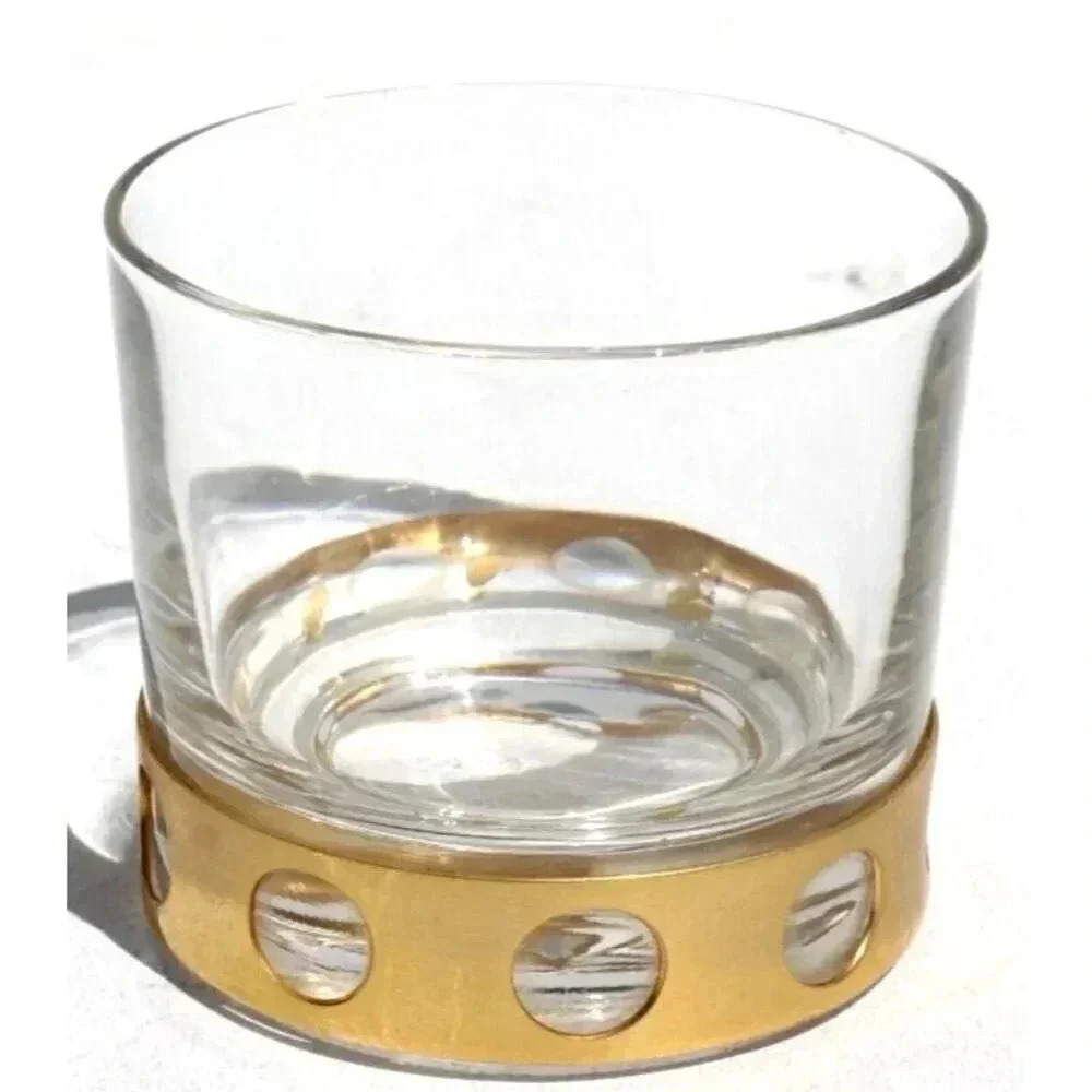 Vintage 1970s -1980s Retro MCM Cocktail Whiskey Glass Cup Gold Metal Bottom